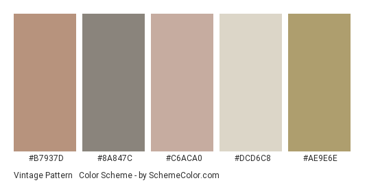 Vintage Pattern #1 - Color scheme palette thumbnail - #b7937d #8a847c #c6aca0 #dcd6c8 #ae9e6e 