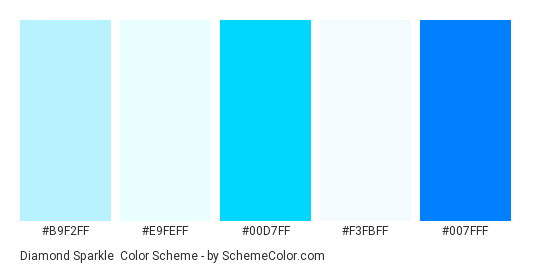 Diamond Sparkle - Color scheme palette thumbnail - #b9f2ff #e9feff #00d7ff #f3fbff #007fff 
