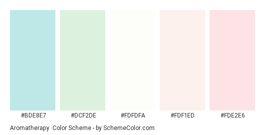 Aromatherapy - Color scheme palette thumbnail - #bde8e7 #dcf2de #fdfdfa #fdf1ed #fde2e6 
