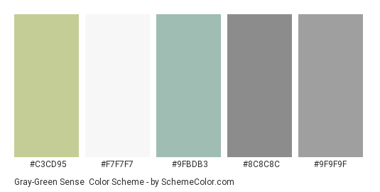 Gray-Green Sense - Color scheme palette thumbnail - #c3cd95 #f7f7f7 #9fbdb3 #8c8c8c #9f9f9f 