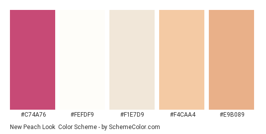 New Peach Look - Color scheme palette thumbnail - #c74a76 #fefdf9 #f1e7d9 #f4caa4 #e9b089 