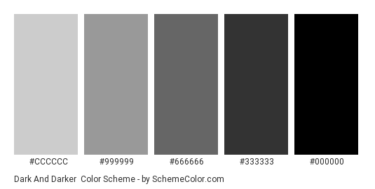 Dark and Darker - Color scheme palette thumbnail - #cccccc #999999 #666666 #333333 #000000 