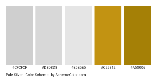 Pale Silver & Gold - Color scheme palette thumbnail - #cfcfcf #d8d8d8 #e5e5e5 #c29312 #a58006 