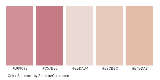 Lips & Skin - Color scheme palette thumbnail - #d09098 #c57b85 #ebdad4 #e9cbbc #e4bda8 