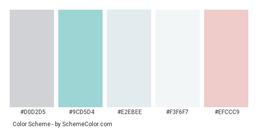 Pastel Easter - Color scheme palette thumbnail - #d0d2d5 #9cd5d4 #e2ebee #f3f6f7 #efccc9 