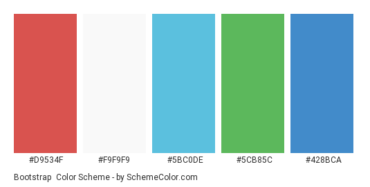 Bootstrap - Color scheme palette thumbnail - #d9534f #f9f9f9 #5bc0de #5cb85c #428bca 