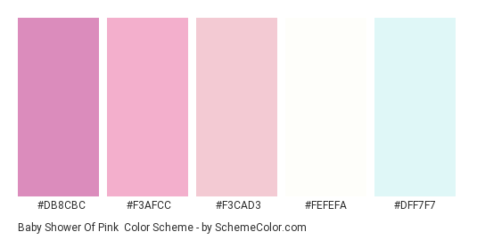 Baby Shower of Pink - Color scheme palette thumbnail - #db8cbc #f3afcc #f3cad3 #fefefa #dff7f7 