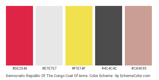 Democratic Republic of the Congo Coat of Arms - Color scheme palette thumbnail - #de2546 #e7e7e7 #f1e14f #4c4c4c #ca9e95 