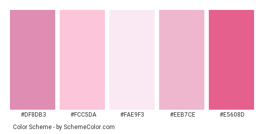 Pink Carnation - Color scheme palette thumbnail - #df8db3 #fcc5da #fae9f3 #eeb7ce #e5608d 