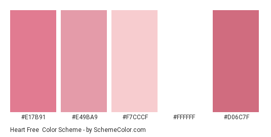 Heart Free - Color scheme palette thumbnail - #e17b91 #e49ba9 #f7cccf #ffffff #d06c7f 
