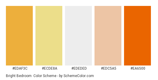 Bright Bedroom - Color scheme palette thumbnail - #edaf3c #ecde8a #ededed #edc5a5 #ea6500 