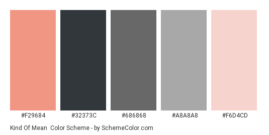 Kind of Mean - Color scheme palette thumbnail - #f29684 #32373c #686868 #a8a8a8 #f6d4cd 