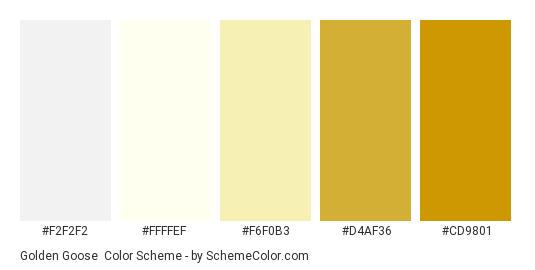 Golden Goose - Color scheme palette thumbnail - #f2f2f2 #ffffef #f6f0b3 #d4af36 #cd9801 