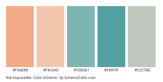 Not Impossible - Color scheme palette thumbnail - #f3ab88 #f4c6ad #7db6b1 #549f9f #c2c7be 