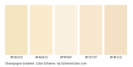 Champagne Gradient - Color scheme palette thumbnail - #f3e6c0 #faebcc #f9f0df #f7e7cf #f4e1c5 
