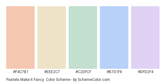 Pastels Make It Fancy - Color scheme palette thumbnail - #f4c7b1 #eee2c7 #c2dfcf #b7d1f8 #dfd2f4 