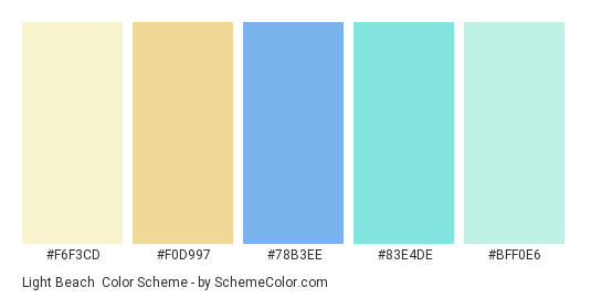 Light Beach - Color scheme palette thumbnail - #f6f3cd #f0d997 #78b3ee #83e4de #bff0e6 