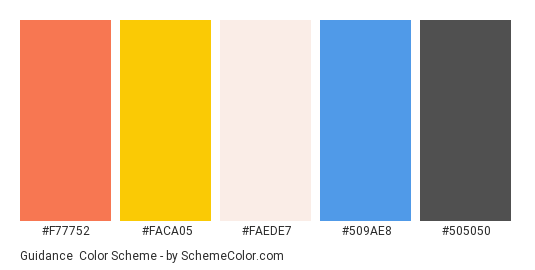 Guidance - Color scheme palette thumbnail - #f77752 #faca05 #faede7 #509ae8 #505050 