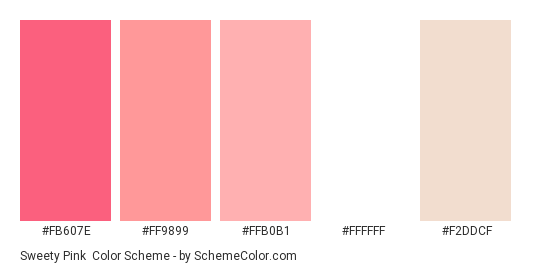 Sweety Pink - Color scheme palette thumbnail - #fb607e #ff9899 #ffb0b1 #ffffff #f2ddcf 