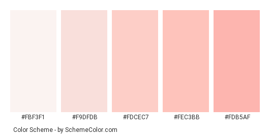 Pinkest of Roses - Color scheme palette thumbnail - #fbf3f1 #f9dfdb #fdcec7 #fec3bb #fdb5af 