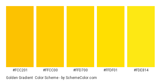 Golden Gradient - Color scheme palette thumbnail - #fcc201 #ffcc00 #ffd700 #ffdf01 #fde814 