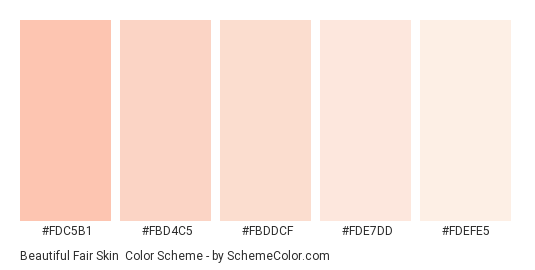 Beautiful Fair Skin - Color scheme palette thumbnail - #fdc5b1 #fbd4c5 #fbddcf #fde7dd #fdefe5 