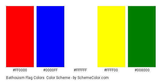 Bathouism Flag Colors - Color scheme palette thumbnail - #ff0000 #0000ff #ffffff #ffff00 #008000 