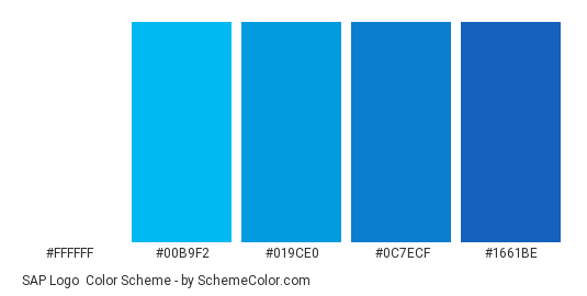 SAP Logo - Color scheme palette thumbnail - #ffffff #00b9f2 #019ce0 #0c7ecf #1661be 