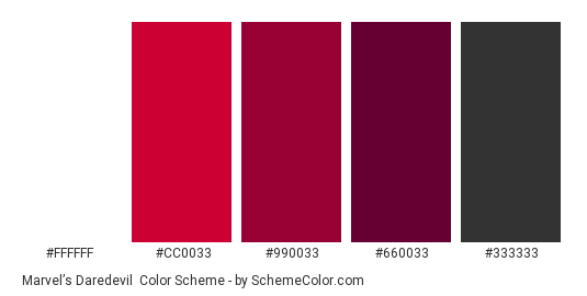 Marvel’s Daredevil - Color scheme palette thumbnail - #ffffff #cc0033 #990033 #660033 #333333 