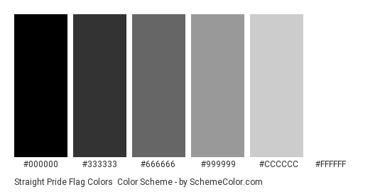 Straight Pride Flag Colors - Color scheme palette thumbnail - #000000 #333333 #666666 #999999 #CCCCCC #FFFFFF 