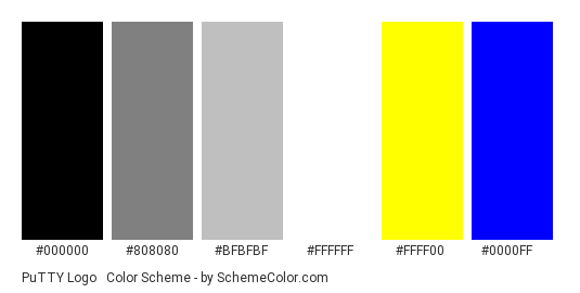 PuTTY Logo & Icon - Color scheme palette thumbnail - #000000 #808080 #BFBFBF #FFFFFF #FFFF00 #0000FF 
