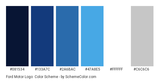 Ford Motor Logo - Color scheme palette thumbnail - #081534 #133a7c #2a6bac #47a8e5 #ffffff #c6c6c6 