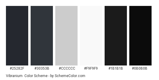 Vibranium - Color scheme palette thumbnail - #25282f #30353b #cccccc #f9f9f9 #1b1b1b #0b0b0b 