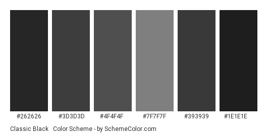 Classic Black & White Movie - Color scheme palette thumbnail - #262626 #3d3d3d #4f4f4f #7f7f7f #393939 #1e1e1e 