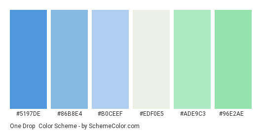 One Drop - Color scheme palette thumbnail - #5197de #86b8e4 #b0ceef #edf0e5 #ade9c3 #96e2ae 