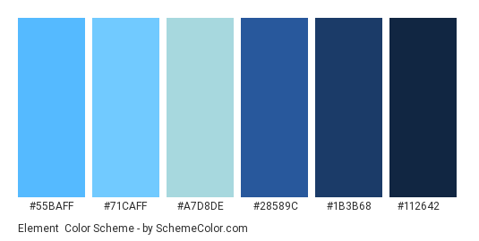 Element - Color scheme palette thumbnail - #55BAFF #71CAFF #A7D8DE #28589C #1B3B68 #112642 