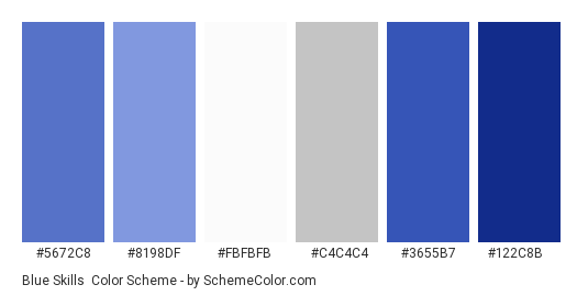 Blue Skills - Color scheme palette thumbnail - #5672c8 #8198df #fbfbfb #c4c4c4 #3655b7 #122c8b 