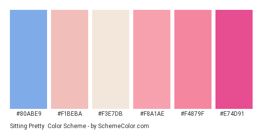 Sitting Pretty - Color scheme palette thumbnail - #80abe9 #f1beba #f3e7db #f8a1ae #f4879f #e74d91 