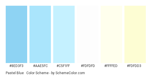 Pastel Blue & Cream - Color scheme palette thumbnail - #8ed3f3 #aae5fc #c5f1ff #fdfdfd #ffffed #fdfdd3 