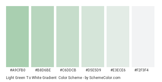Light Green to White Gradient - Color scheme palette thumbnail - #A9CFB0 #B8D6BE #C6DDCB #D5E5D9 #E3ECE6 #F2F3F4 
