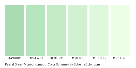 Pastel Green Monochromatic - Color scheme palette thumbnail - #A9DDB1 #B6E4BC #C3EBC6 #D1F1D1 #DEF8DB #EBFFE6 