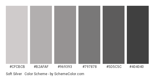 Soft Silver & Black - Color scheme palette thumbnail - #CFCBCB #B2AFAF #969393 #797878 #5D5C5C #404040 
