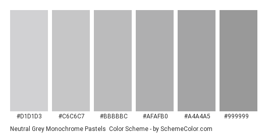Neutral Grey Monochrome Pastels - Color scheme palette thumbnail - #D1D1D3 #C6C6C7 #BBBBBC #AFAFB0 #A4A4A5 #999999 
