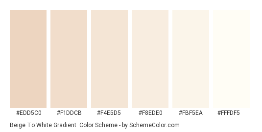 Beige to White Gradient - Color scheme palette thumbnail - #EDD5C0 #F1DDCB #F4E5D5 #F8EDE0 #FBF5EA #FFFDF5 
