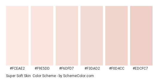 Super Soft Skin - Color scheme palette thumbnail - #FCEAE2 #F9E5DD #F6DFD7 #F3DAD2 #F0D4CC #EDCFC7 
