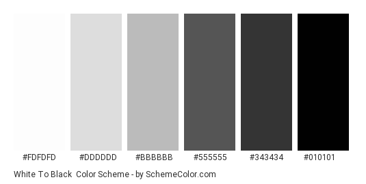 White to Black - Color scheme palette thumbnail - #FDFDFD #DDDDDD #BBBBBB #555555 #343434 #010101 