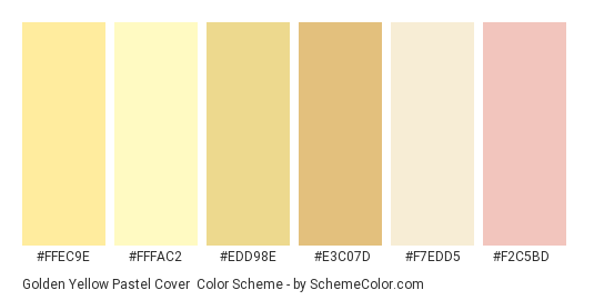 Golden Yellow Pastel Cover - Color scheme palette thumbnail - #FFEC9E #FFFAC2 #EDD98E #E3C07D #F7EDD5 #F2C5BD 