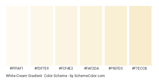 White-Cream Gradient - Color scheme palette thumbnail - #FFFAF1 #FDF7E9 #FCF4E2 #FAF2DA #F9EFD3 #F7ECCB 