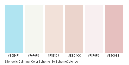 Silence Is Calming - Color scheme palette thumbnail - #b0e4f1 #f6f6f0 #f1e1d9 #ebd4cc #f8f0f0 #e5c0be 