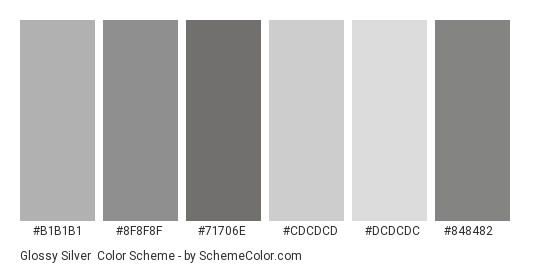 Glossy Silver - Color scheme palette thumbnail - #b1b1b1 #8f8f8f #71706e #cdcdcd #dcdcdc #848482 